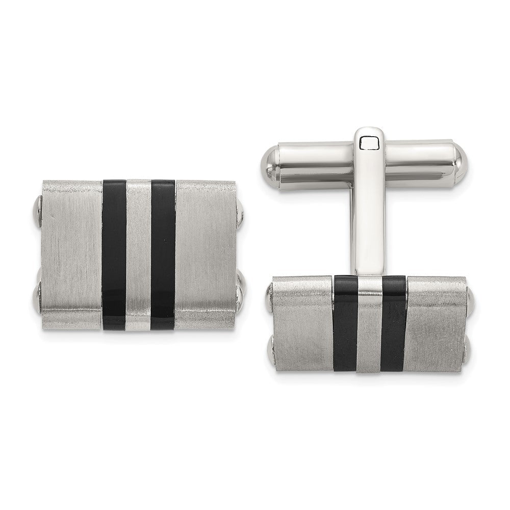 Chisel Stainless Steel Brushed and Polished Black IP - Plated Striped Cuff Links - JewelryAffairs