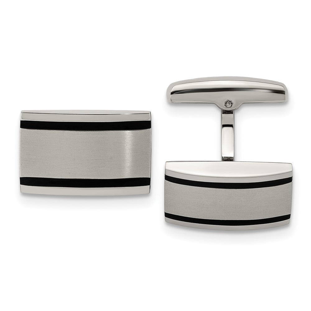 Chisel Stainless Steel Brushed and Polished Black Rubber Rectangle Cufflinks - JewelryAffairs