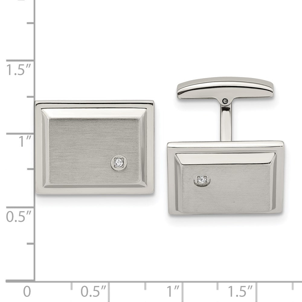 Chisel Stainless Steel Brushed and Polished CZ Rectangle Cufflinks - JewelryAffairs