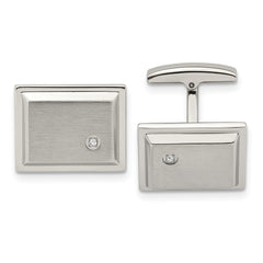 Chisel Stainless Steel Brushed and Polished CZ Rectangle Cufflinks - JewelryAffairs