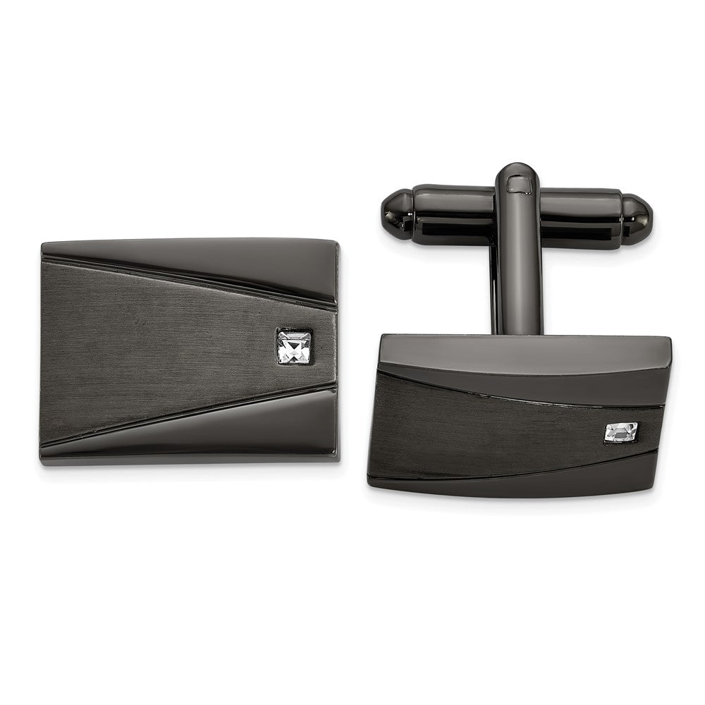 Chisel Stainless Steel Brushed and Polished Gunmetal IP - Plated with CZ Rectangle Cuff Links - JewelryAffairs