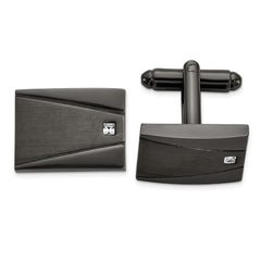 Chisel Stainless Steel Brushed and Polished Gunmetal IP - Plated with CZ Rectangle Cuff Links - JewelryAffairs