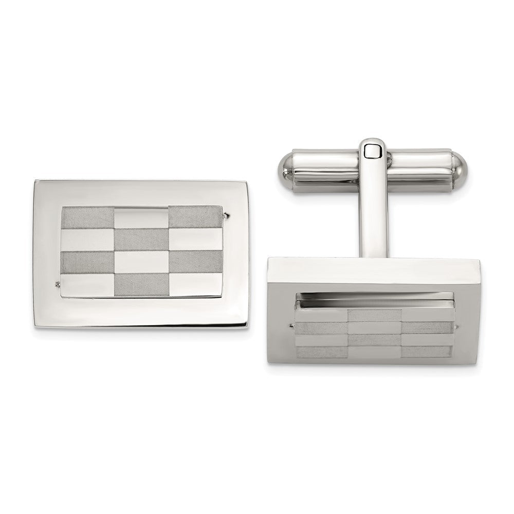 Chisel Stainless Steel Polished and Laser - cut Checkered Cuff Links - JewelryAffairs