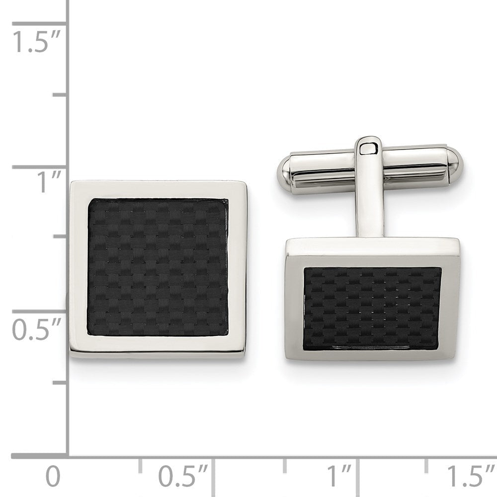 Chisel Stainless Steel Polished Black Carbon Fiber Inlay Square Cufflinks - JewelryAffairs