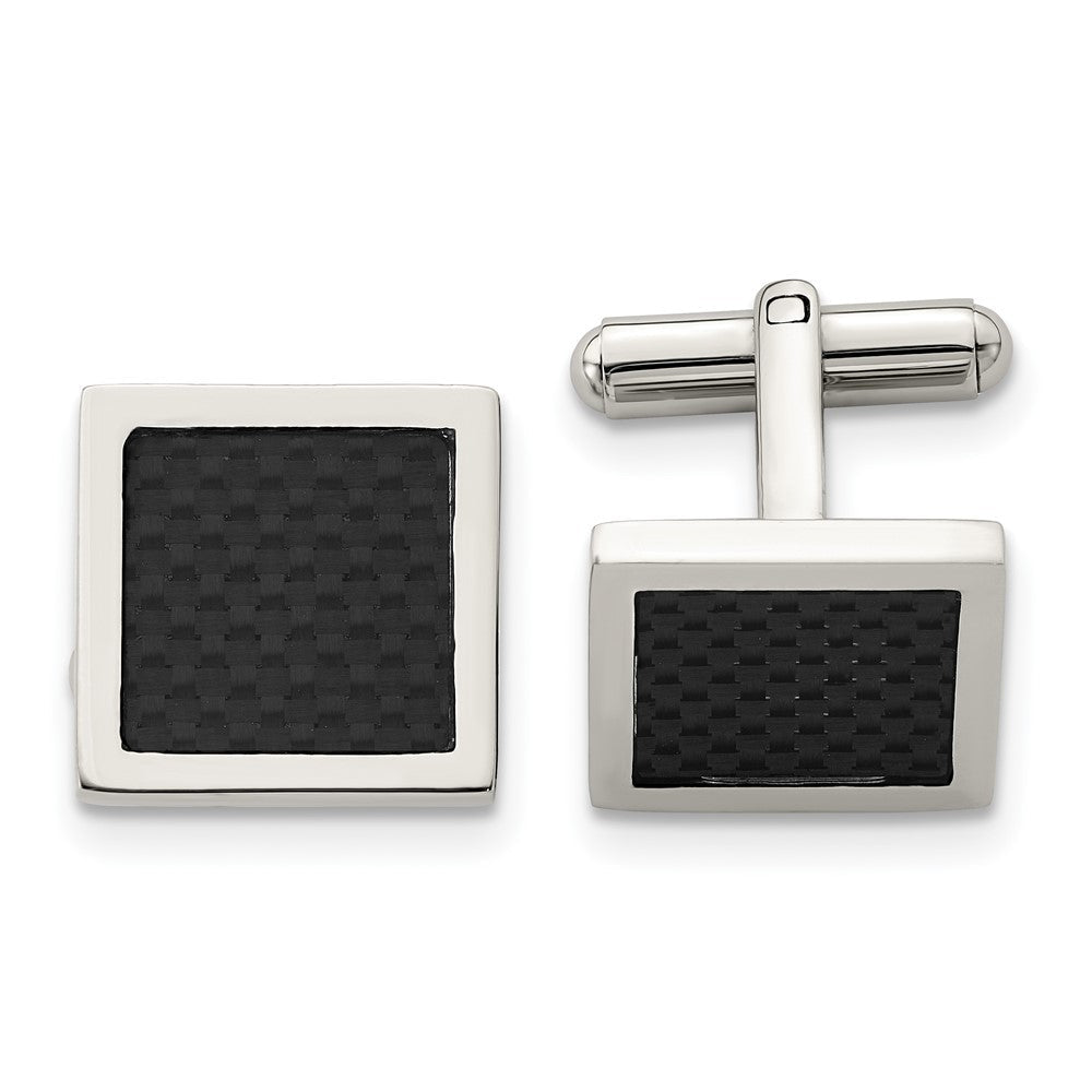 Chisel Stainless Steel Polished Black Carbon Fiber Inlay Square Cufflinks - JewelryAffairs