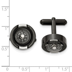 Chisel Stainless Steel Polished Black IP - Plated Functional Compass Cufflinks - JewelryAffairs