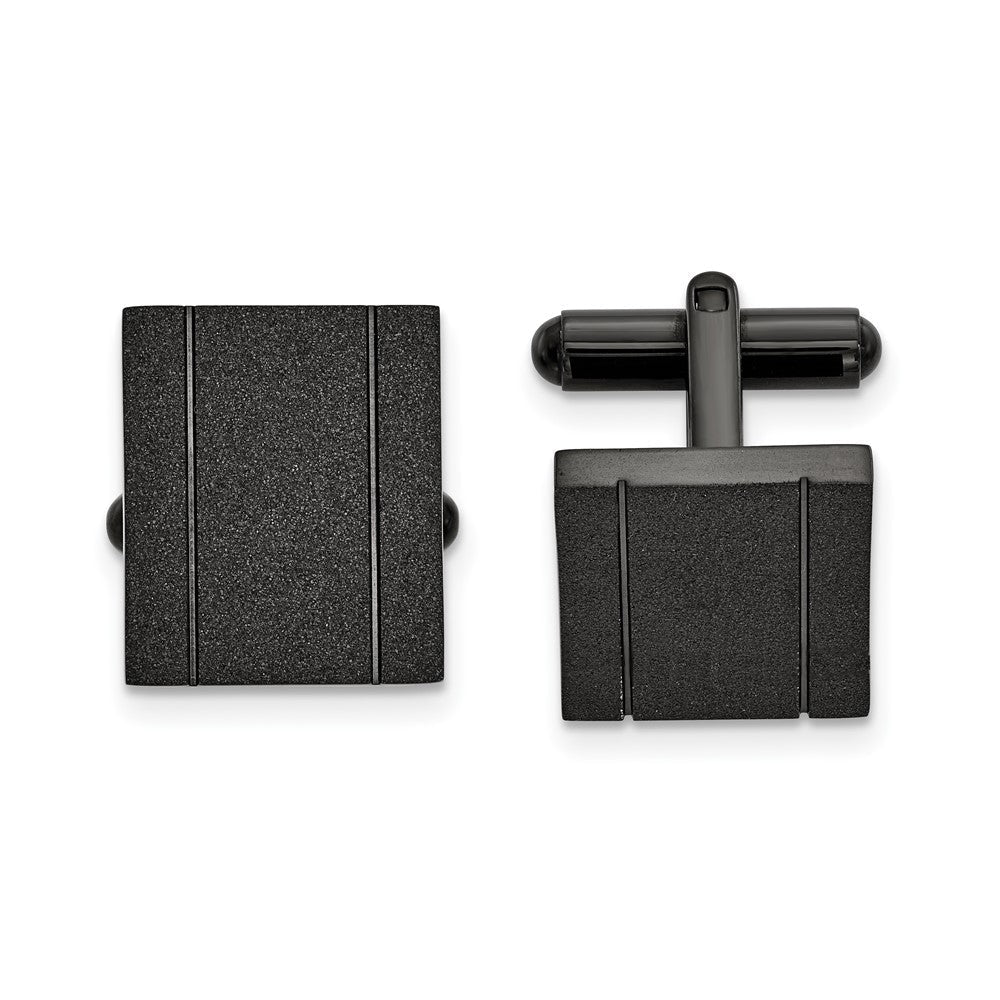 Chisel Stainless Steel Polished Black IP - Plated Laser cut Cufflinks - JewelryAffairs