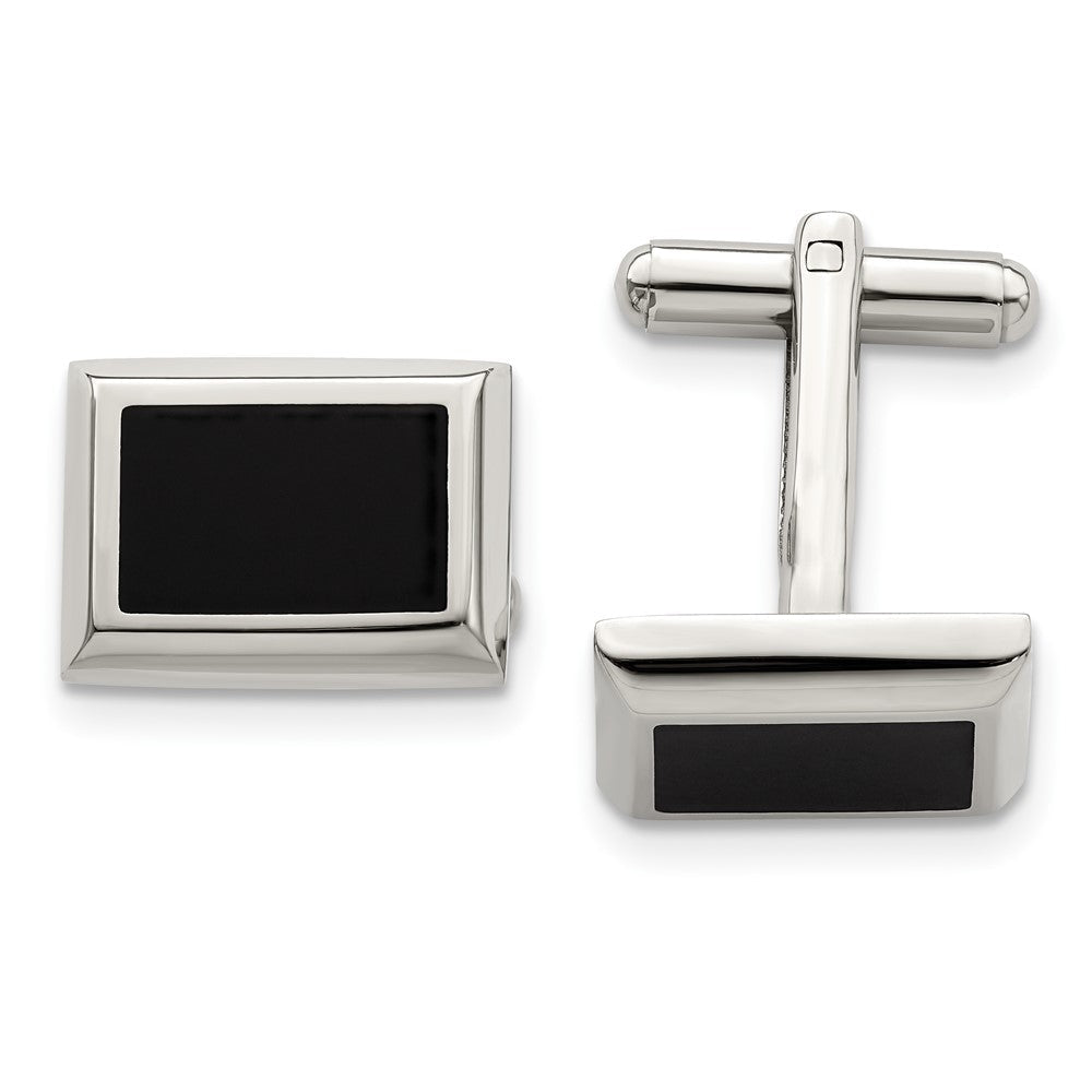 Chisel Stainless Steel Polished Black IP - Plated Rectangle Cufflinks - JewelryAffairs