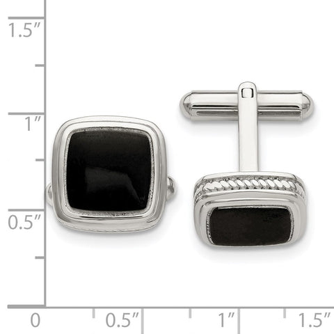 Chisel Stainless Steel Polished Black IP-Plated Textured Edge Cufflinks