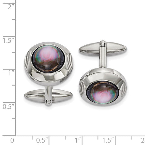 Chisel Stainless Steel Polished Black Mother of Pearl Circle Cufflinks