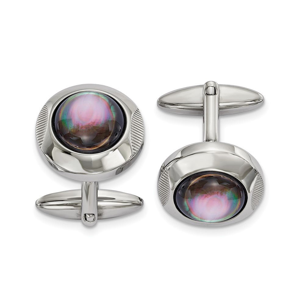 Chisel Stainless Steel Polished Black Mother of Pearl Circle Cufflinks - JewelryAffairs