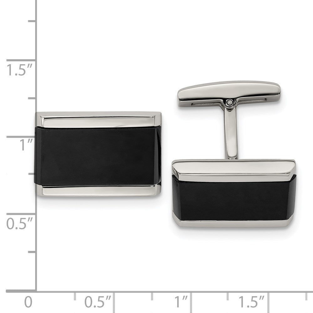 Chisel Stainless Steel Polished Black Onyx Rectangle Cufflinks - JewelryAffairs