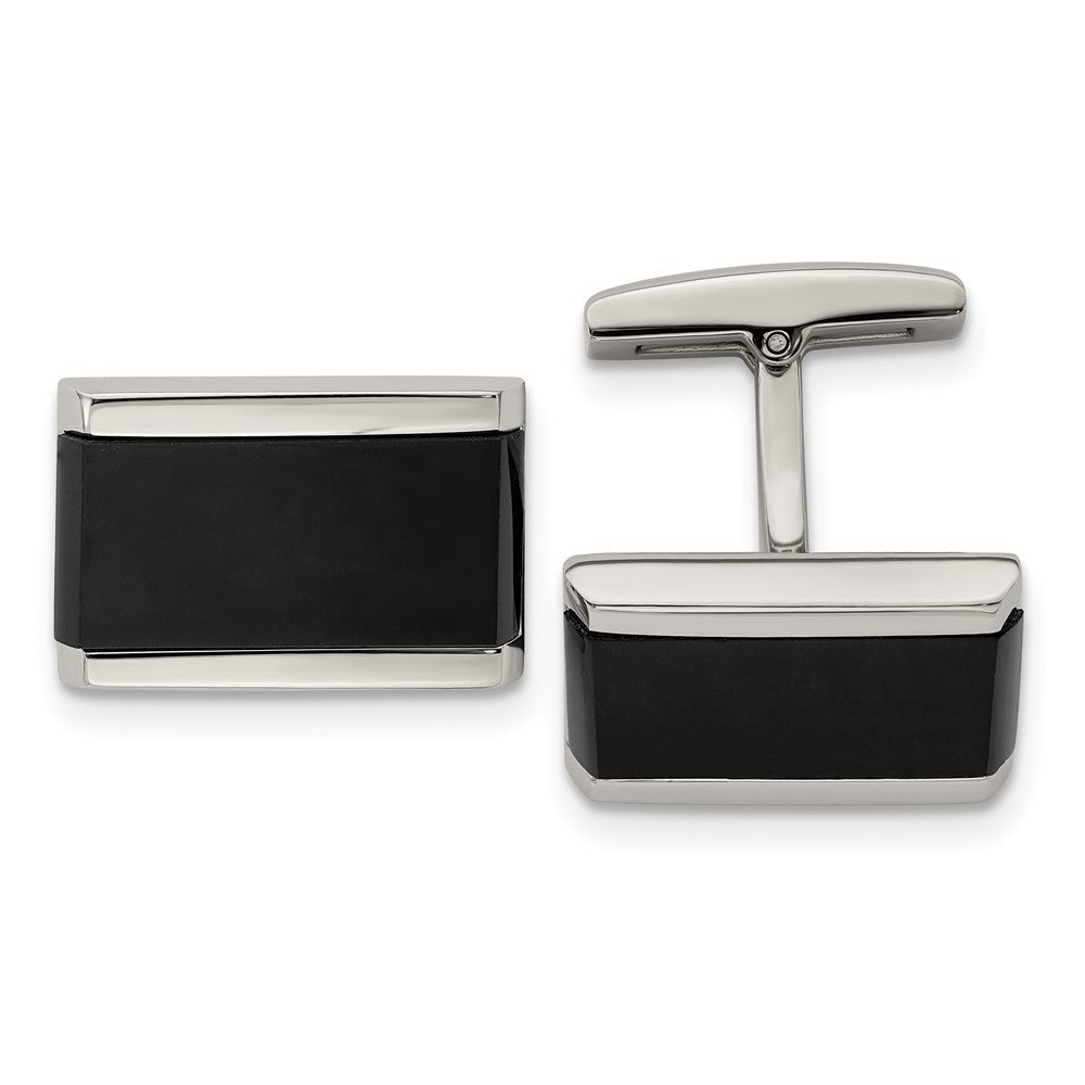Chisel Stainless Steel Polished Black Onyx Rectangle Cufflinks - JewelryAffairs