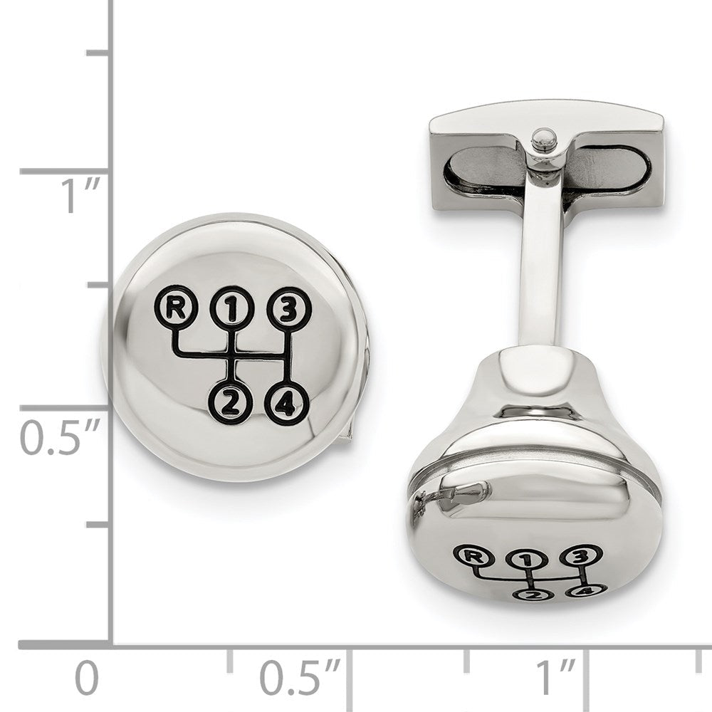 Chisel Stainless Steel Polished Enameled Stick Shift Design Cufflinks - JewelryAffairs