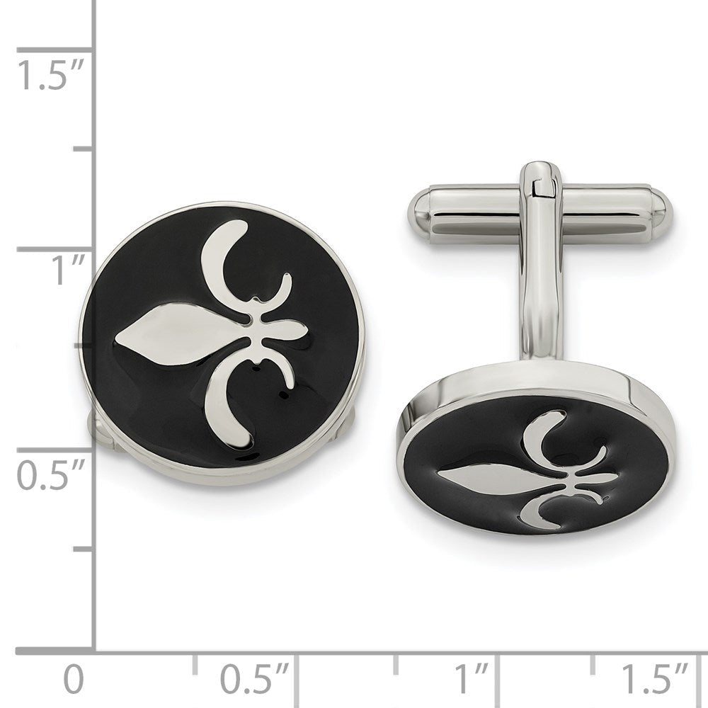 Chisel Stainless Steel Polished Enameled with Fleur de lis Circle Cufflinks - JewelryAffairs