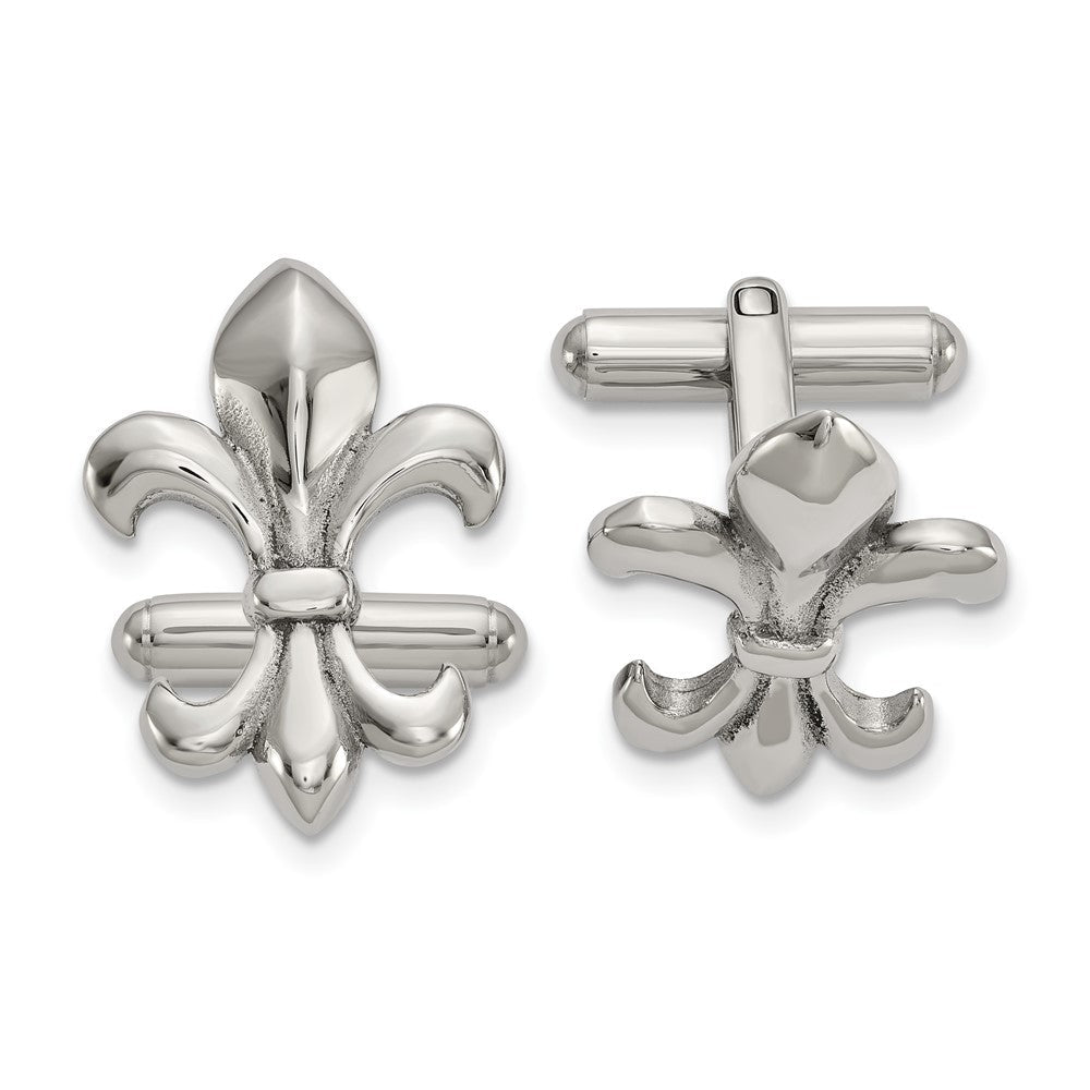 Chisel Stainless Steel Polished Fleur de Lis Cufflinks - JewelryAffairs