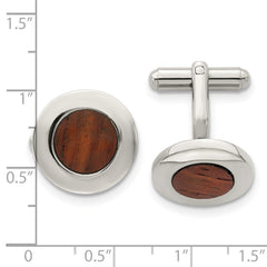 Chisel Stainless Steel Polished Koa Wood Inlay Circle Cufflinks - JewelryAffairs