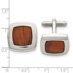 Chisel Stainless Steel Polished Koa Wood Inlay Rounded Square Cufflinks - JewelryAffairs