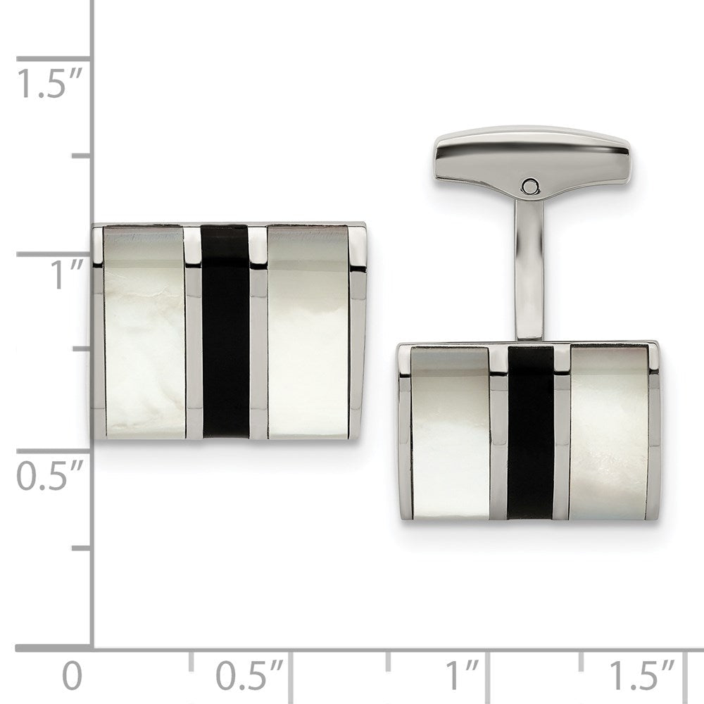 Chisel Stainless Steel Polished Mother Of Pearl and Black Onyx Cufflinks - JewelryAffairs