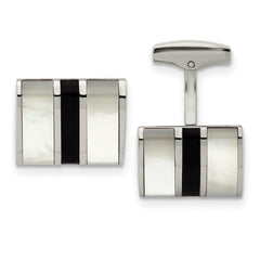 Chisel Stainless Steel Polished Mother Of Pearl and Black Onyx Cufflinks - JewelryAffairs
