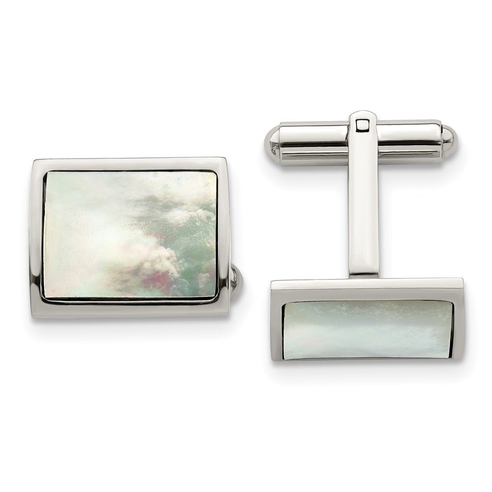 Chisel Stainless Steel Polished Mother Of Pearl Cufflinks - JewelryAffairs