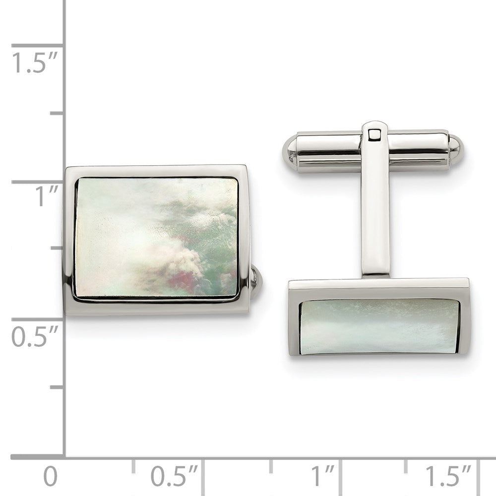 Chisel Stainless Steel Polished Mother Of Pearl Cufflinks - JewelryAffairs