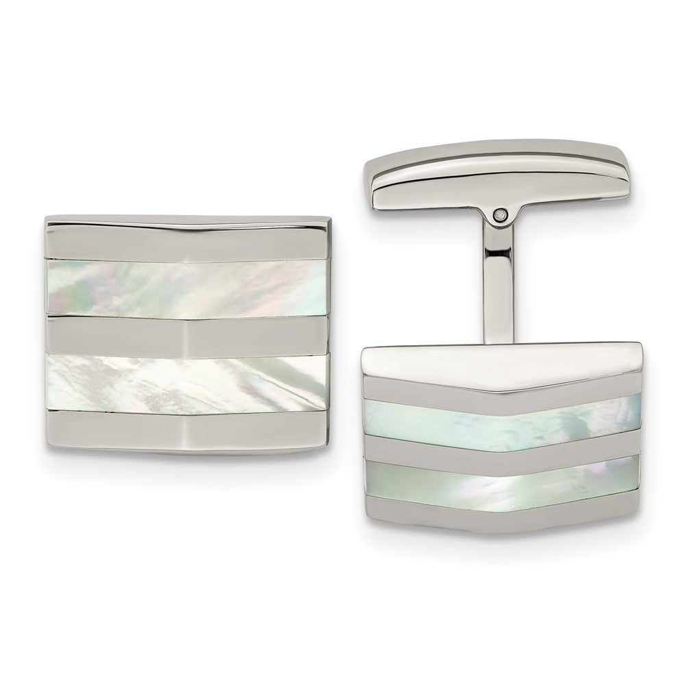 Chisel Stainless Steel Polished Mother Of Pearl Square Cufflinks - JewelryAffairs