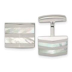 Chisel Stainless Steel Polished Mother Of Pearl Square Cufflinks - JewelryAffairs