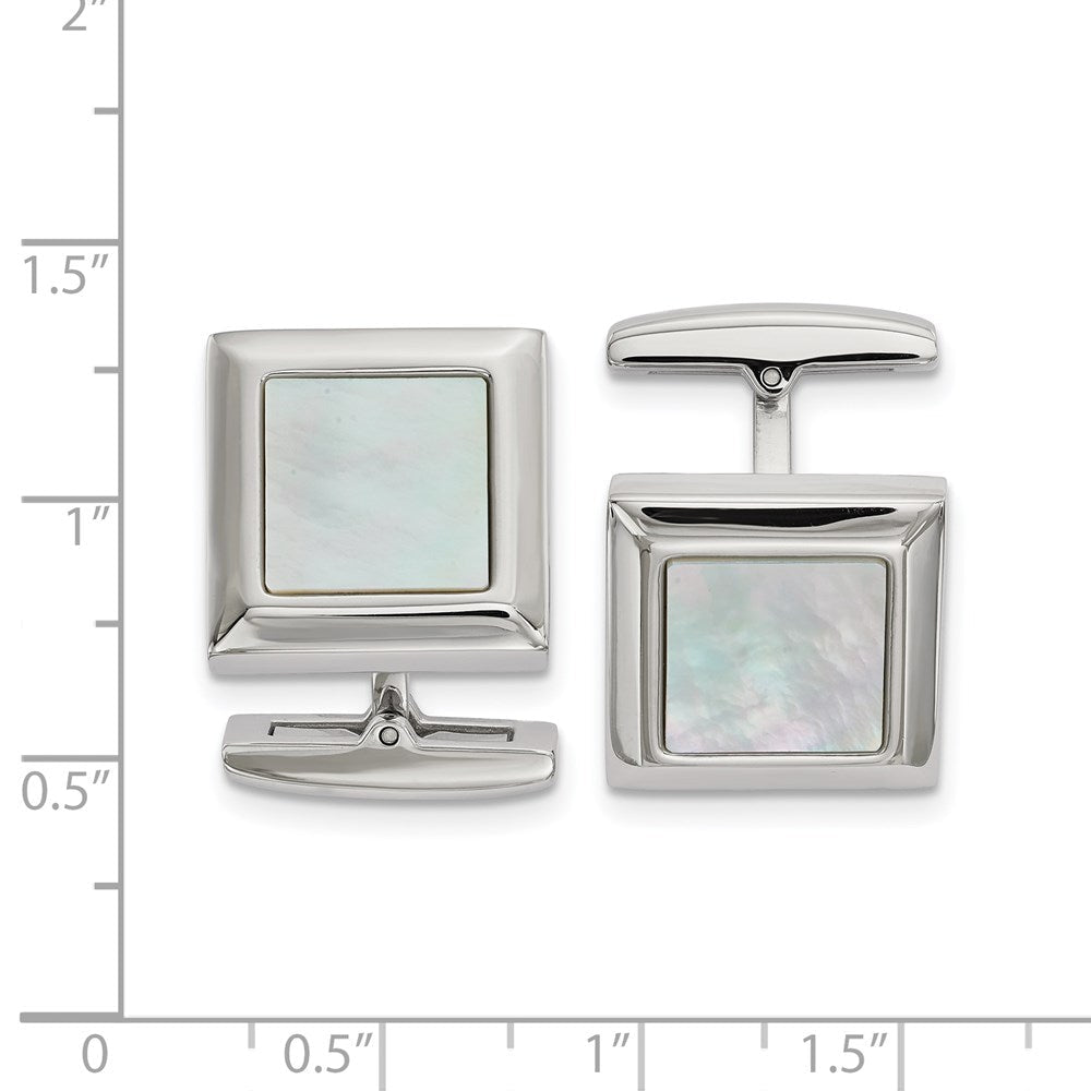 Chisel Stainless Steel Polished Mother of Pearl Square Cufflinks - JewelryAffairs