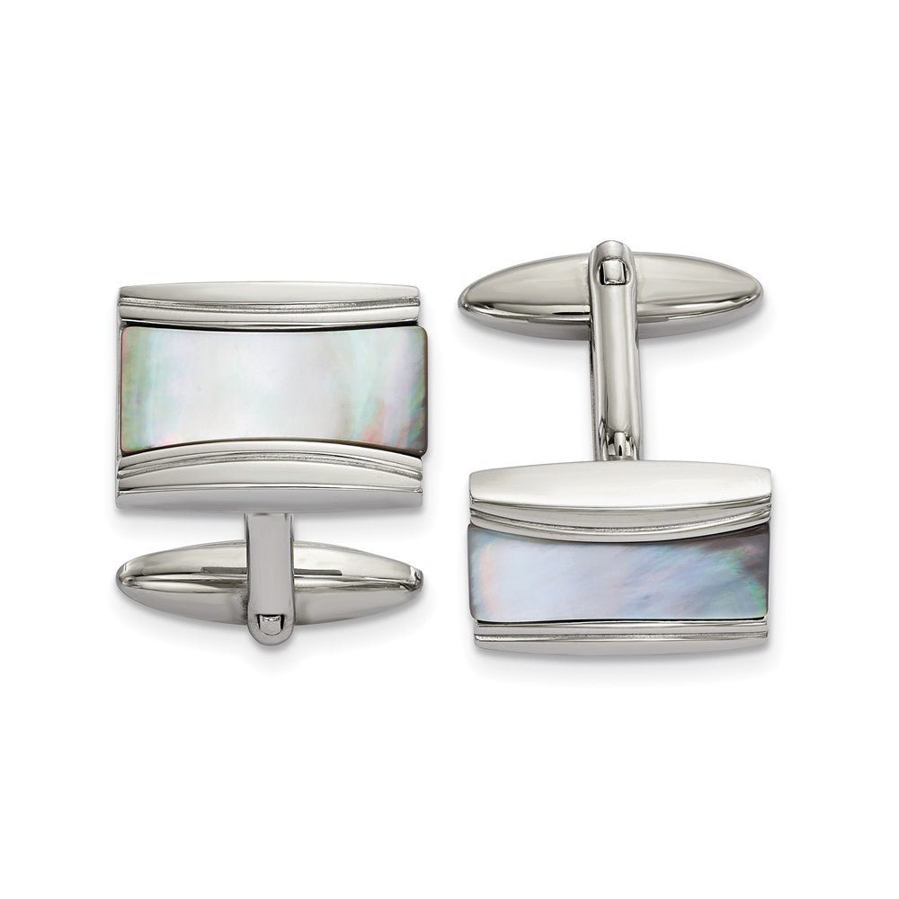Chisel Stainless Steel Polished Rectangle Mother of Pearl Cufflinks - JewelryAffairs
