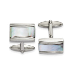 Chisel Stainless Steel Polished Rectangle Mother of Pearl Cufflinks - JewelryAffairs