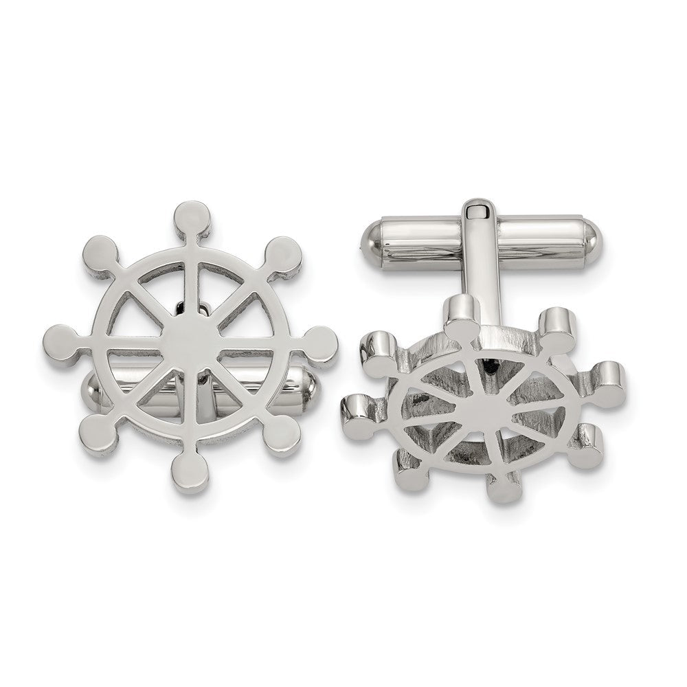Chisel Stainless Steel Polished Ship's Wheel Cufflinks - JewelryAffairs