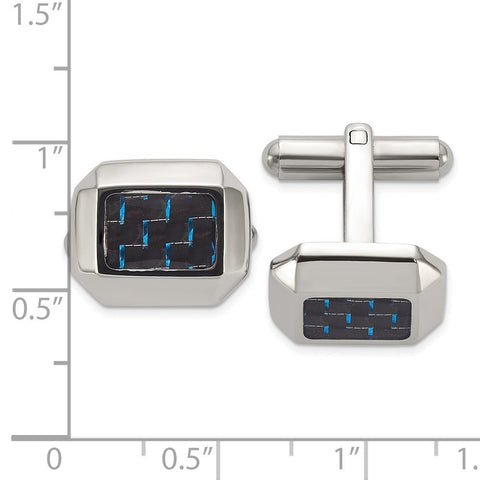 Chisel Stainless Steel Polished with Black and Blue Carbon Fiber Inlay Cuff Links