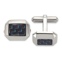 Chisel Stainless Steel Polished with Black and Blue Carbon Fiber Inlay Cuff Links - JewelryAffairs