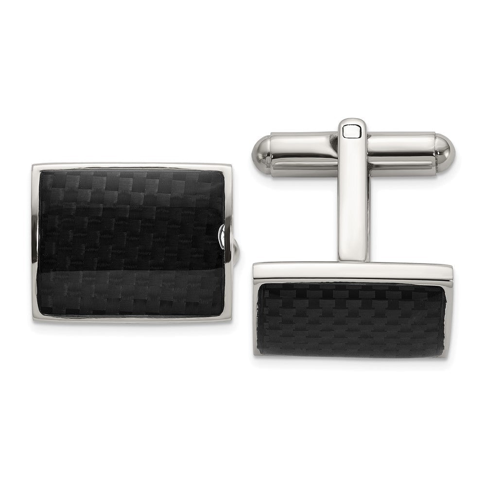 Chisel Stainless Steel Polished with Black Carbon Fiber Inlay Cuff Links - JewelryAffairs