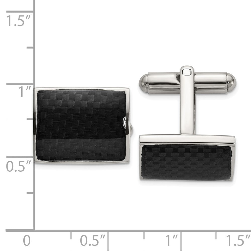 Chisel Stainless Steel Polished with Black Carbon Fiber Inlay Cuff Links - JewelryAffairs