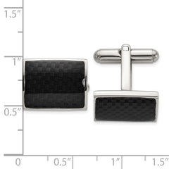 Chisel Stainless Steel Polished with Black Carbon Fiber Inlay Cuff Links - JewelryAffairs