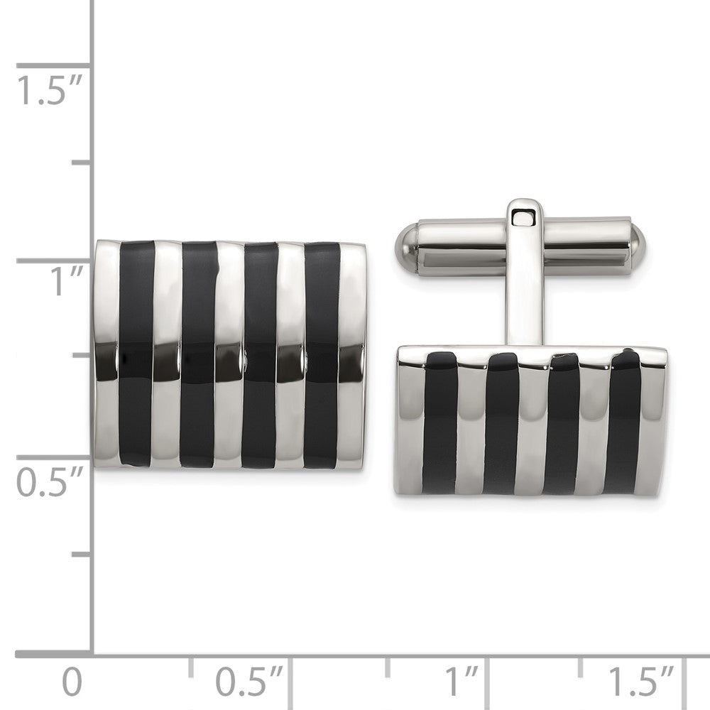 Chisel Stainless Steel Polished with Black Enamel Stripes Cuff Links - JewelryAffairs