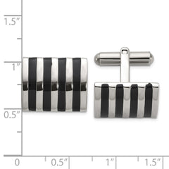 Chisel Stainless Steel Polished with Black Enamel Stripes Cuff Links - JewelryAffairs