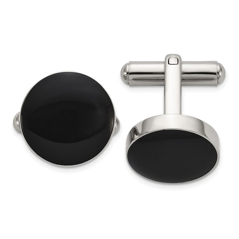 Chisel Stainless Steel Polished with Black Enameled Center Cuff Links