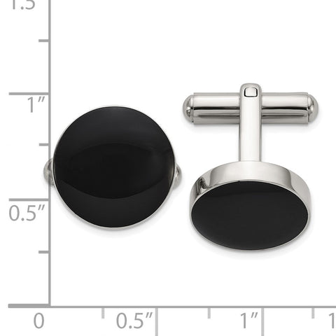 Chisel Stainless Steel Polished with Black Enameled Center Cuff Links