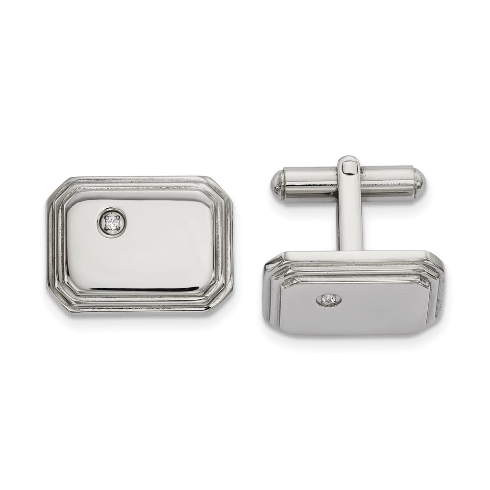 Chisel Stainless Steel Polished with CZ Cufflinks - JewelryAffairs