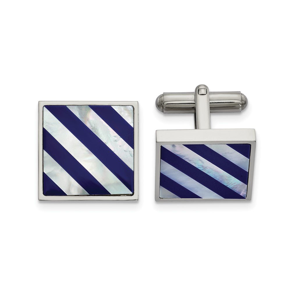 Chisel Stainless Steel Polished with Mother of Pearl and Blue Shell Inlay Cufflinks - JewelryAffairs