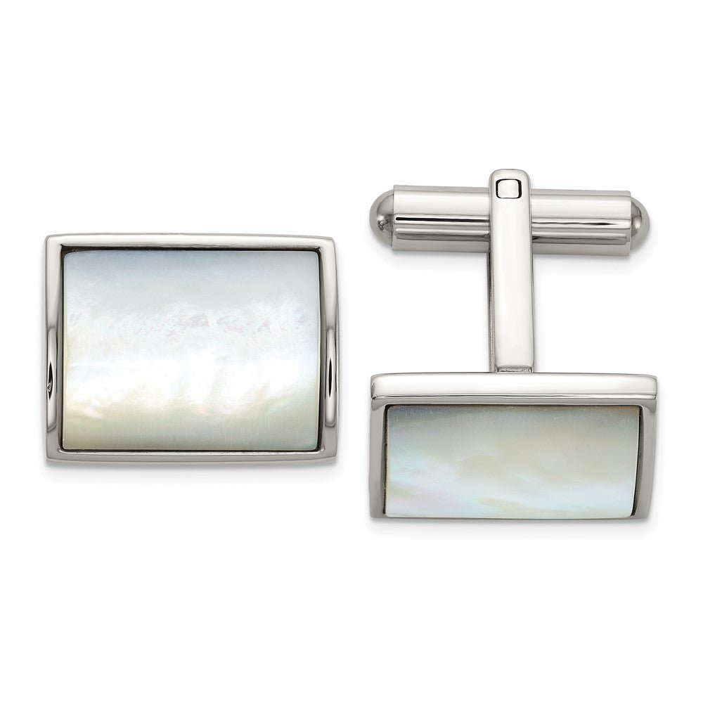 Chisel Stainless Steel Polished with Mother of Pearl Inlay Cuff Links - JewelryAffairs