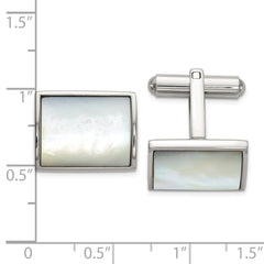 Chisel Stainless Steel Polished with Mother of Pearl Inlay Cuff Links - JewelryAffairs