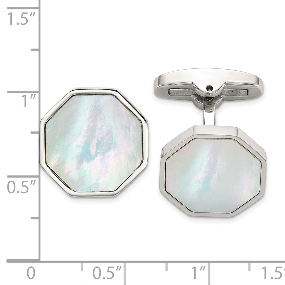 Chisel Stainless Steel Polished with Mother of Pearl Inlay Octagon Cuff Links - JewelryAffairs