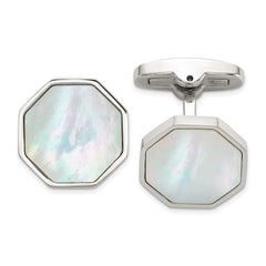 Chisel Stainless Steel Polished with Mother of Pearl Inlay Octagon Cuff Links - JewelryAffairs