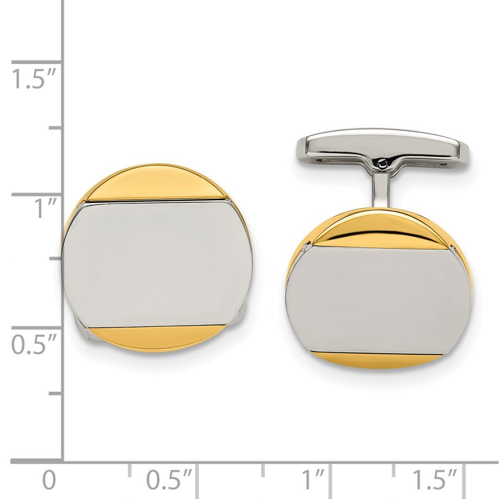 Chisel Stainless Steel Polished Yellow IP - Plated Circle Cufflinks - JewelryAffairs