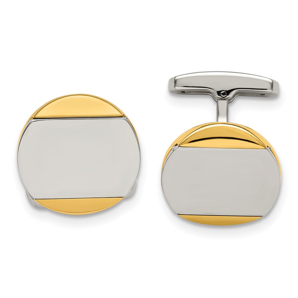 Chisel Stainless Steel Polished Yellow IP - Plated Circle Cufflinks - JewelryAffairs