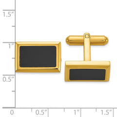 Chisel Stainless Steel Polished Yellow IP - Plated with Black Epoxy Inlay Rectangle Cuff Links - JewelryAffairs